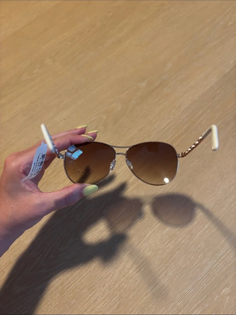 NWT TAHARI Gold with White Frame Aviator Women's Sunglasses